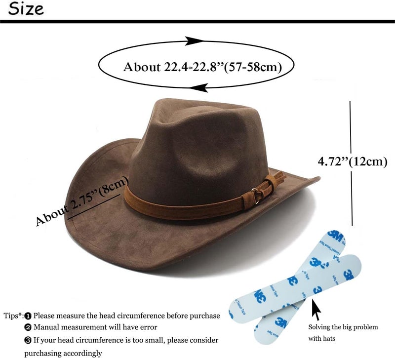 CCAKXCJJ Unisex Western Suede Cowboy Cowgirl Hat Classic Wide Brim Fedora Hat for Men &Women - Image 2